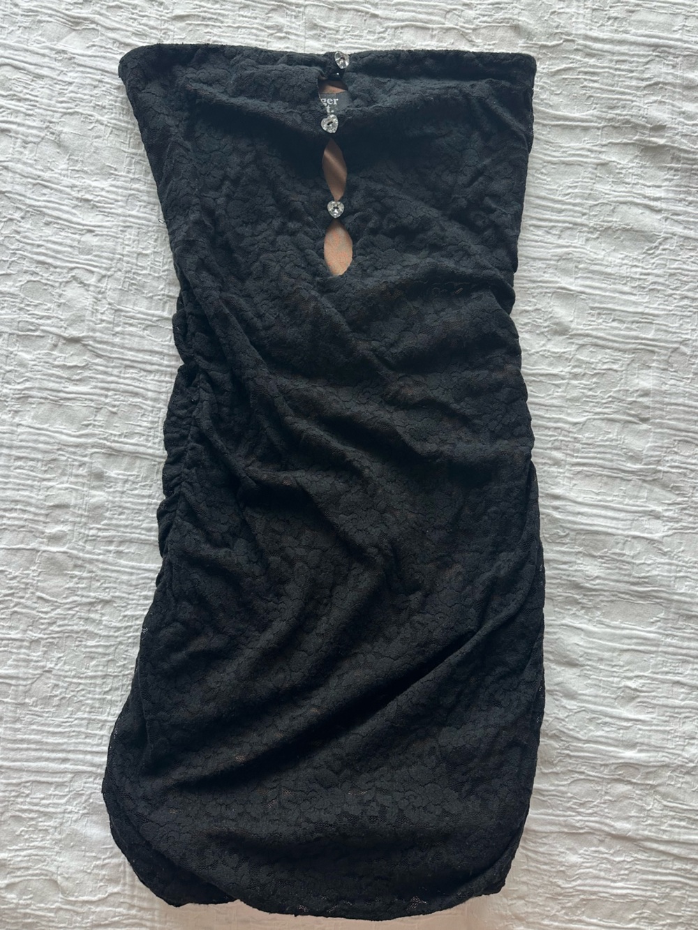Tiger Mist black lace cut out dress with beige underlining